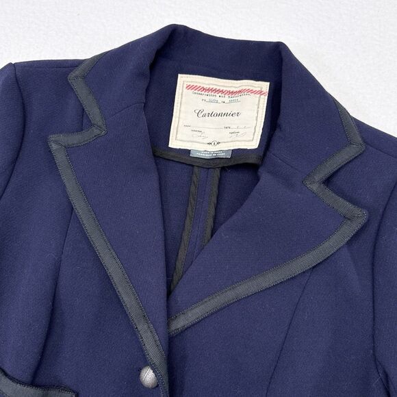 Anthropologie Cartonnier Jacket Size 6 Navy Blue Blazer Military Pockets Career - Picture 4 of 11
